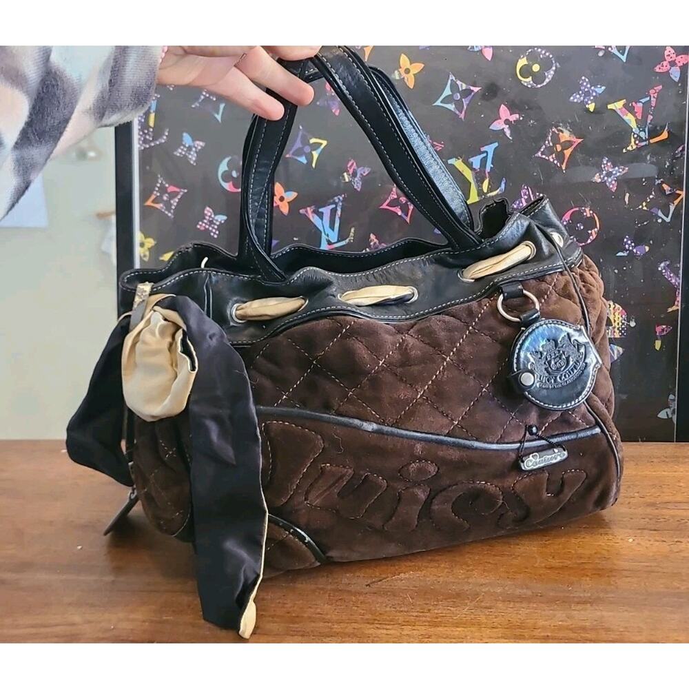 Vintage Dark Brown Juicy Couture Purse Handbag Satchel Bag Velour Quilted Y2K